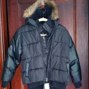 NWT Steve Madden Winter Coat with faux leather sleeves and faux fur trim hood